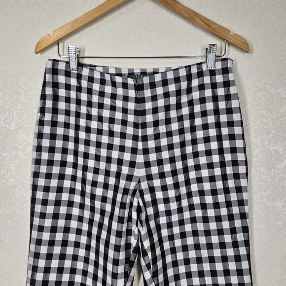 VTG Lauren Ralph Lauren 100% Silk Ankle Pants sz 4 Black White Pearl Check - Picture 2 of 16